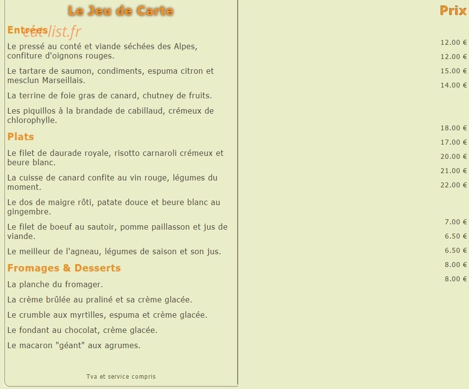 Sens & Saveurs — carte page 1
