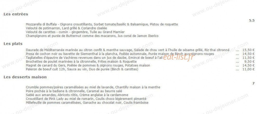 Le Café du Cours — carte page 1