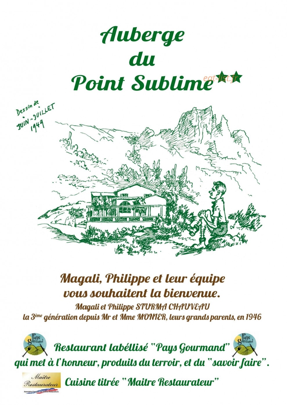 Auberge du Point Sublime — carte page 1