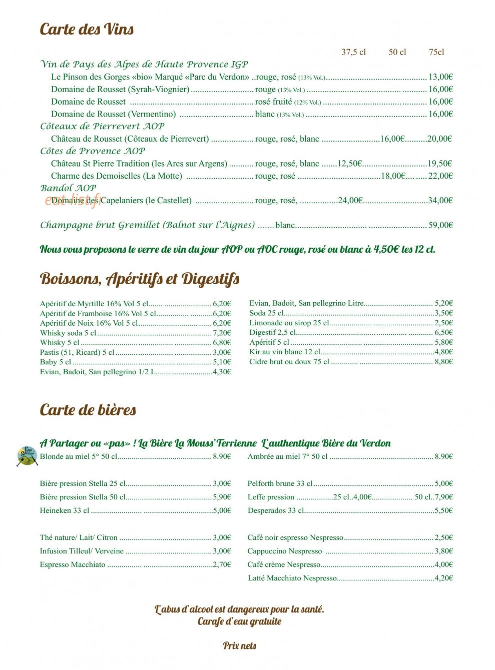 Auberge du Point Sublime — carte page 4