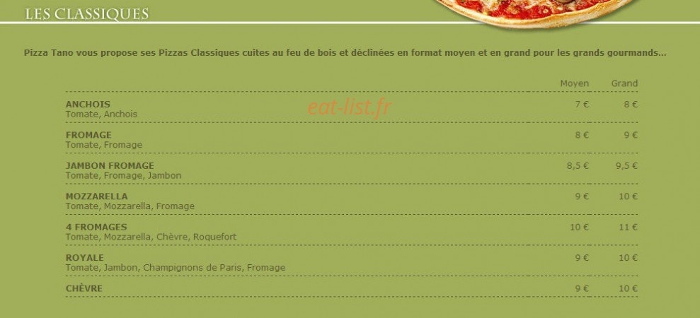 Pizza Tano — carte page 1