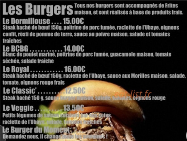 La Burgerie — carte page 1