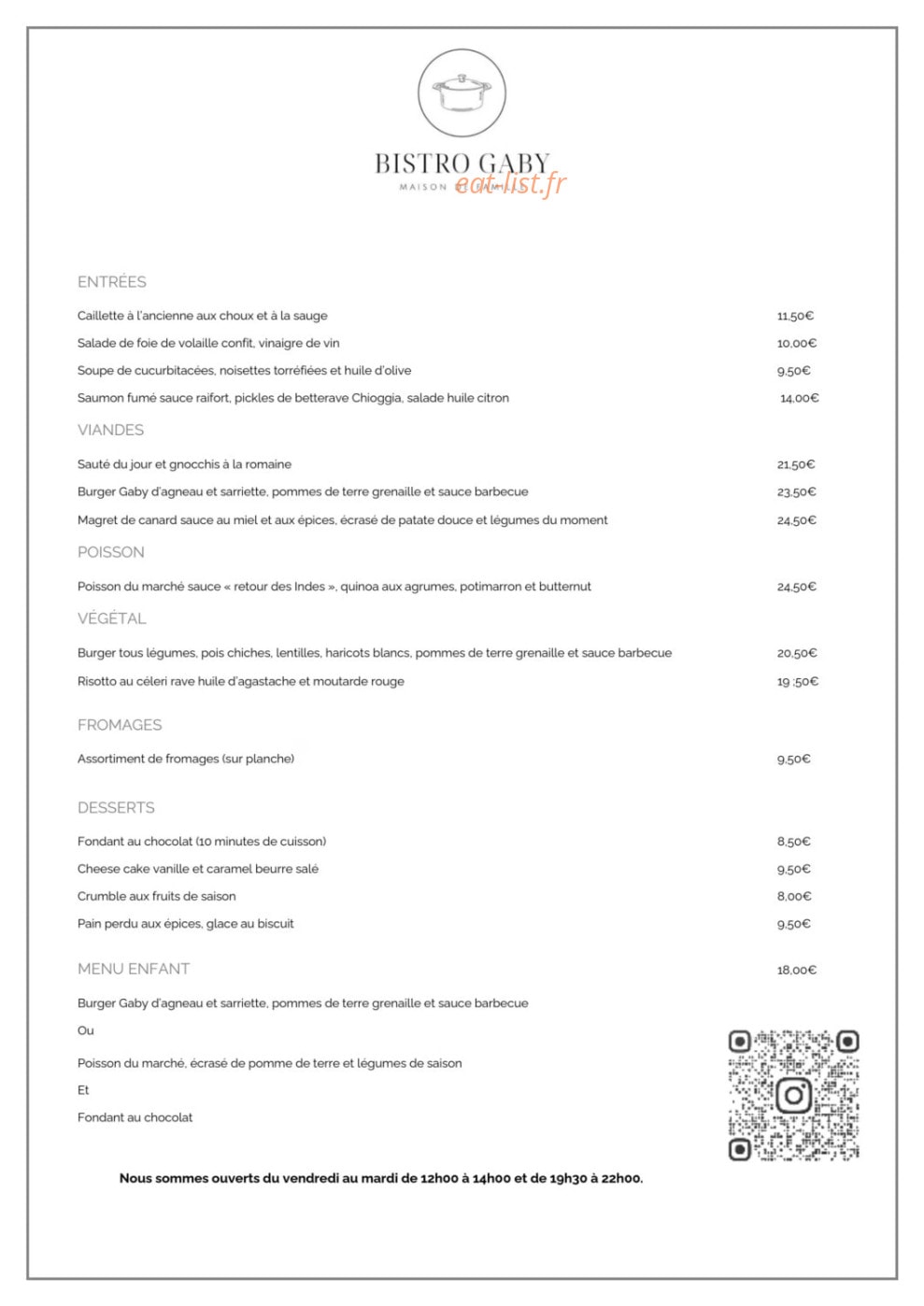 Bistro Gaby — carte page 1