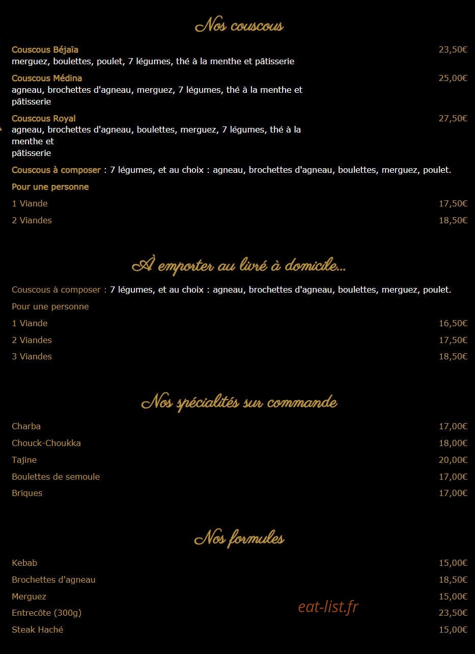 Carte et menu de Chez Jimmy's family à Chateau Arnoux Saint Auban — Les couscous, spécialités, ...