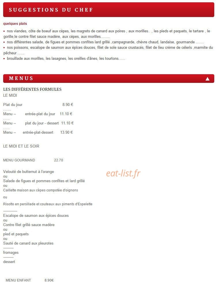 Restaurant Le Stendhal — carte page 1