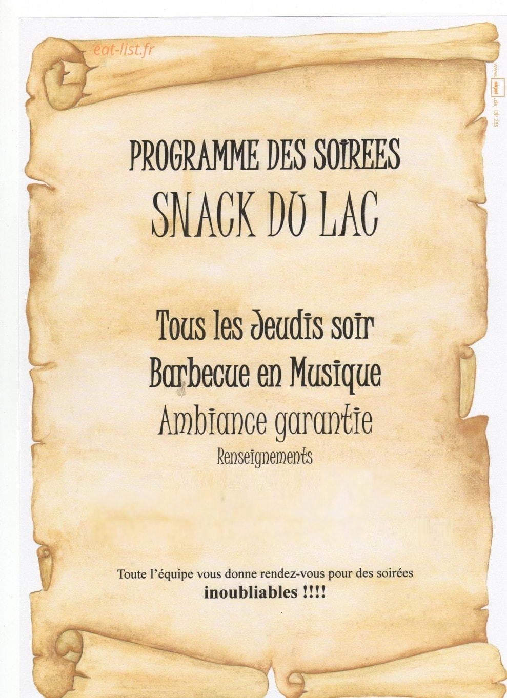 Snack du lac — carte page 1
