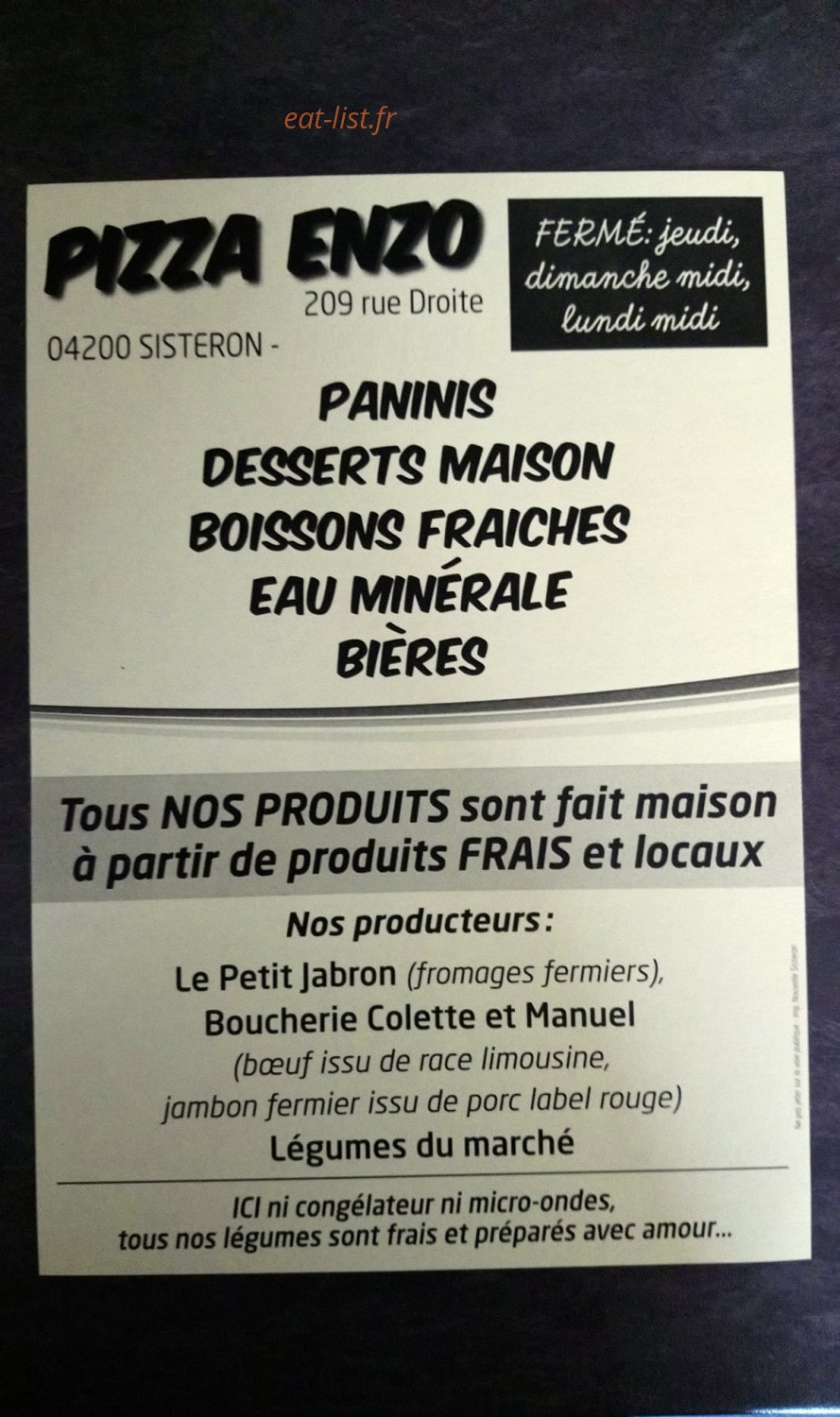 Chez Enzo — carte page 2