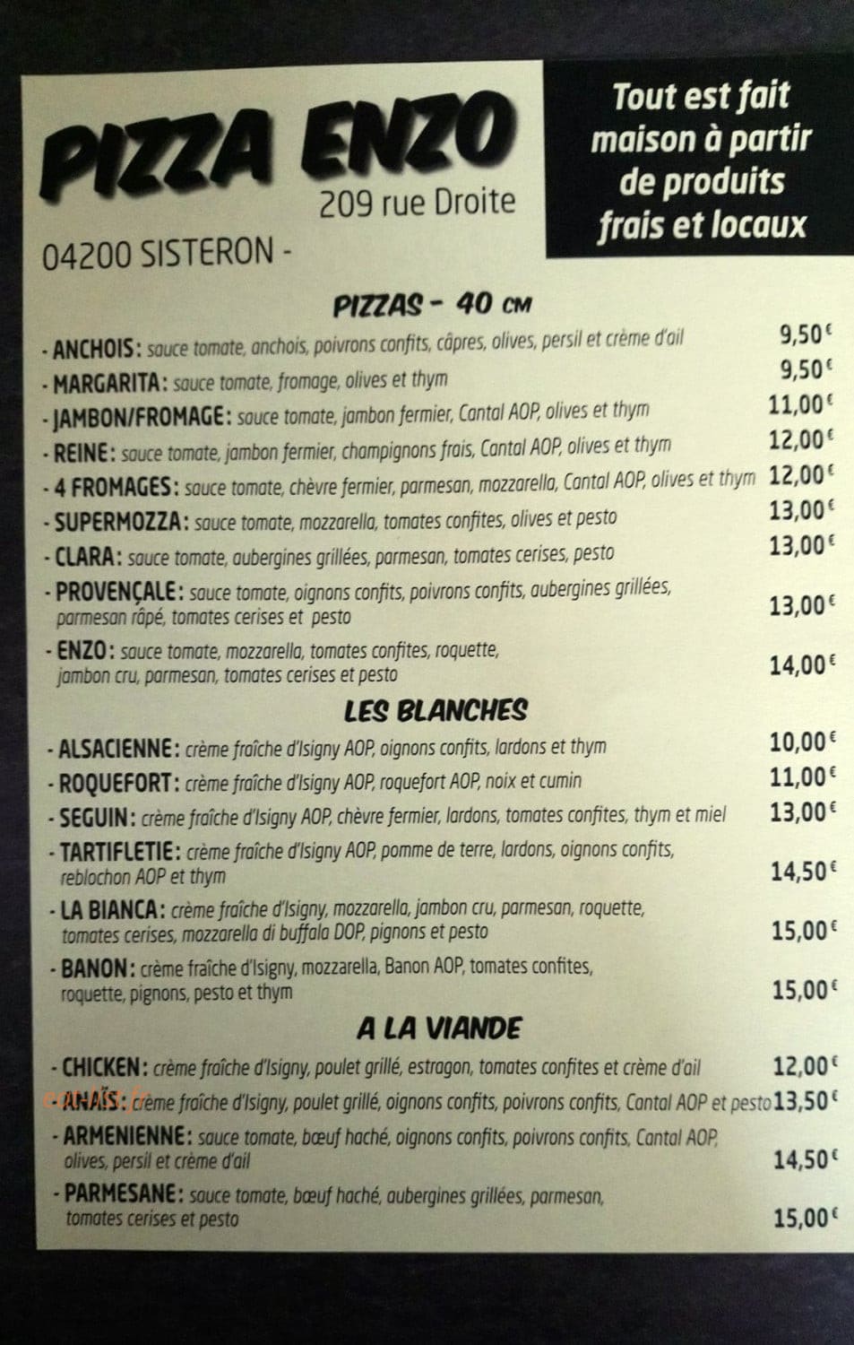 Chez Enzo — carte page 1