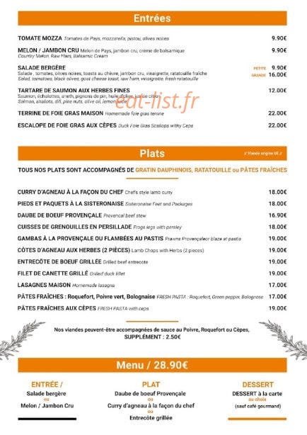 L’instant goumet — carte page 1