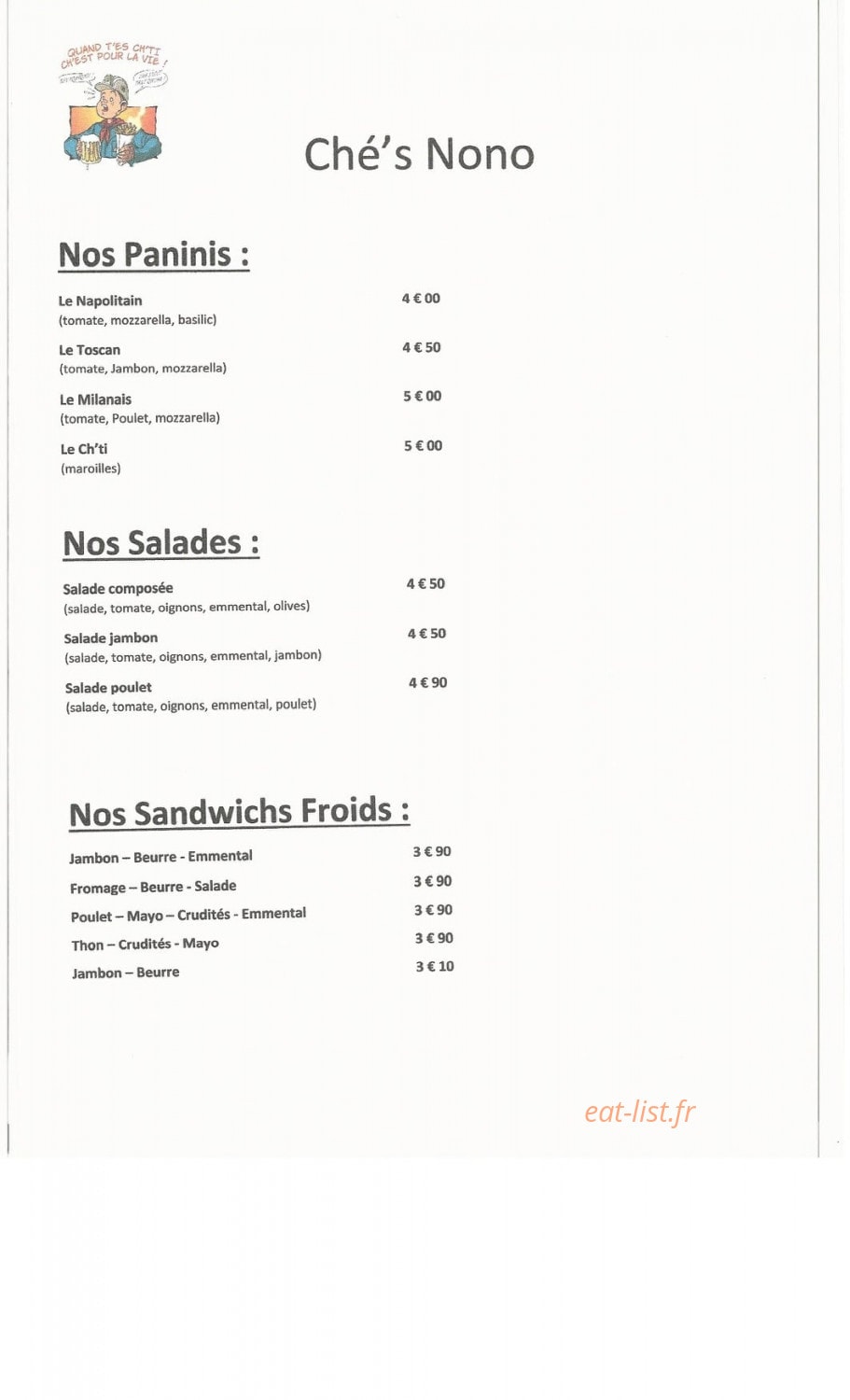 Le Ch'ti Snack — carte page 2