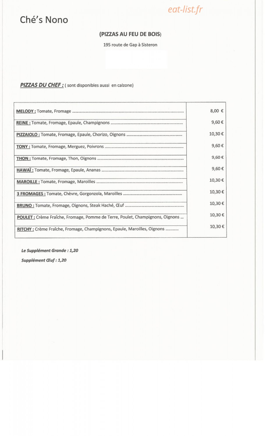 Le Ch'ti Snack — carte page 1