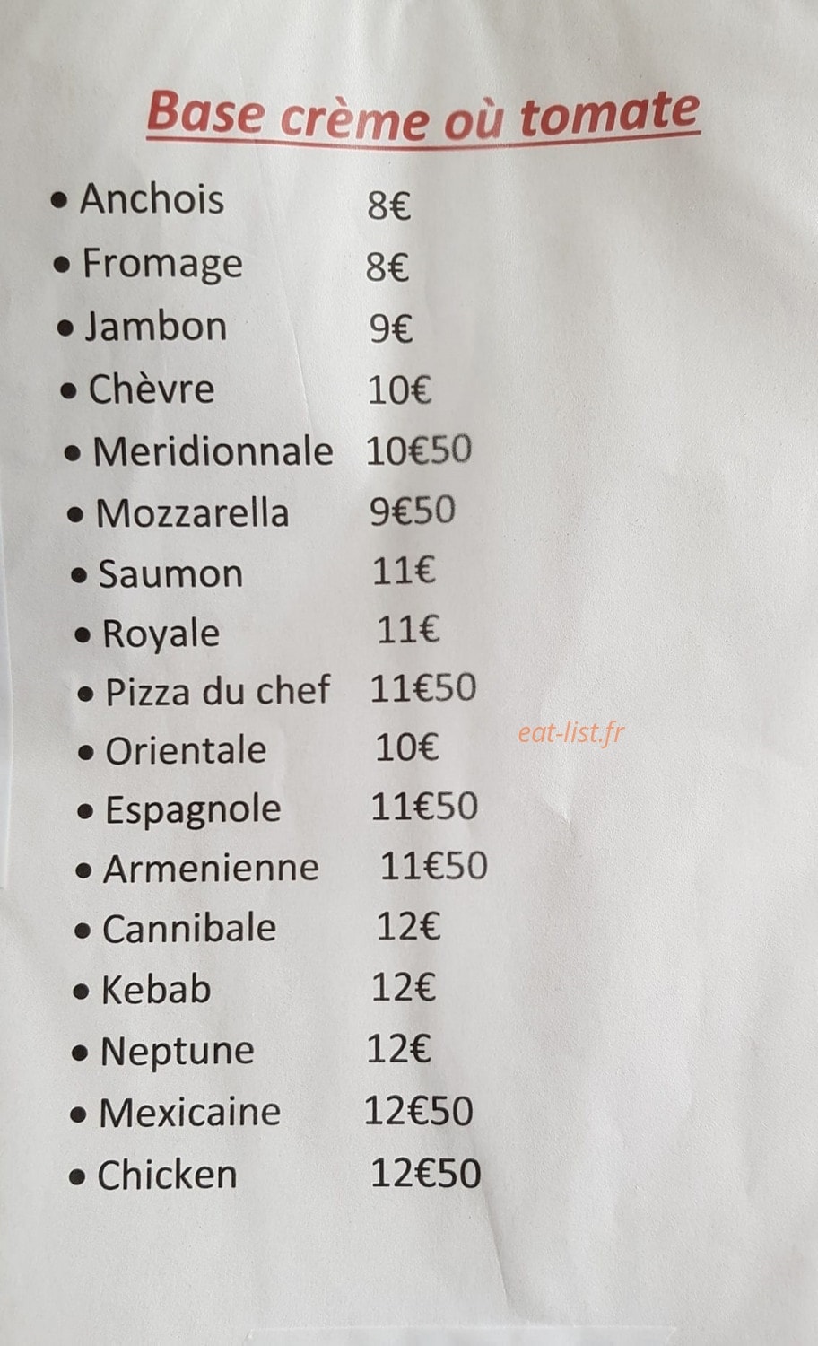 Pizz'a Mila — carte page 1