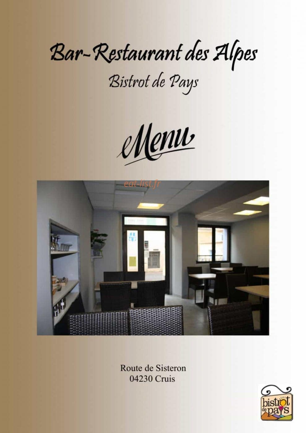Bistrot des Alpes — carte page 1