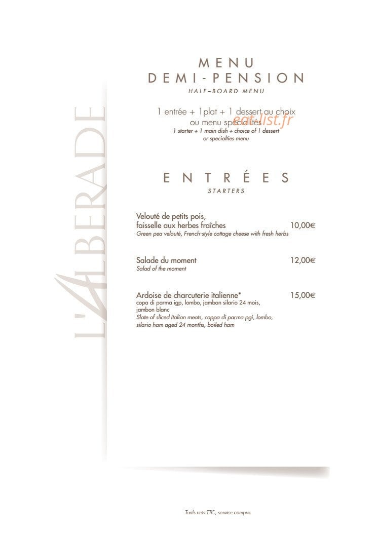 Hôtel Restaurant Saint Clair — carte page 1