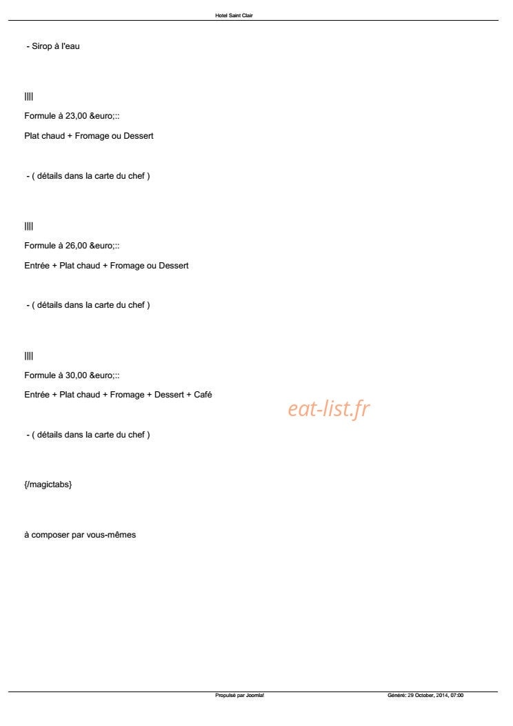 Hôtel Restaurant Saint Clair — carte page 4