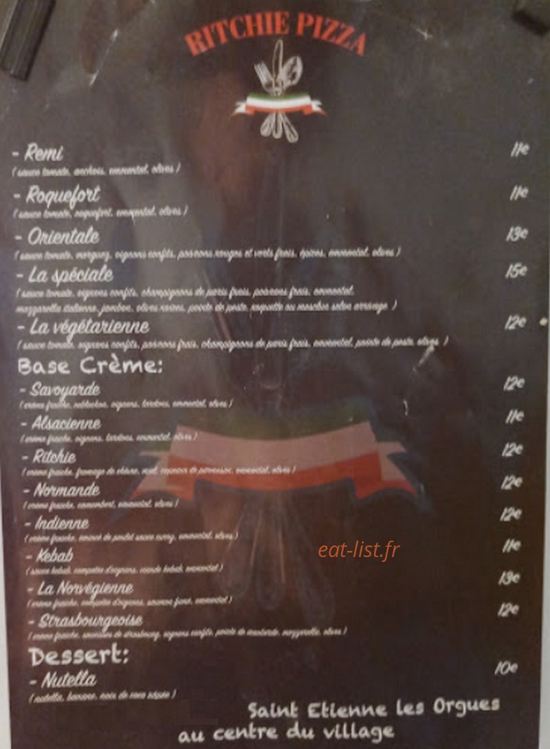 Ritchie Pizza — carte page 1