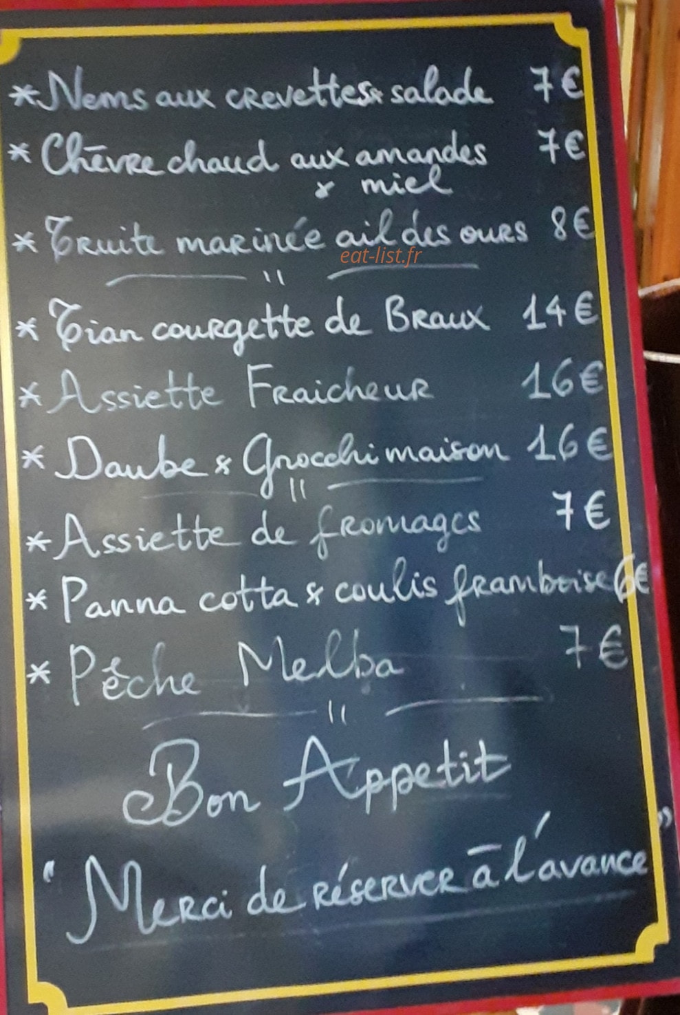 Bistrot de Braux — carte page 1
