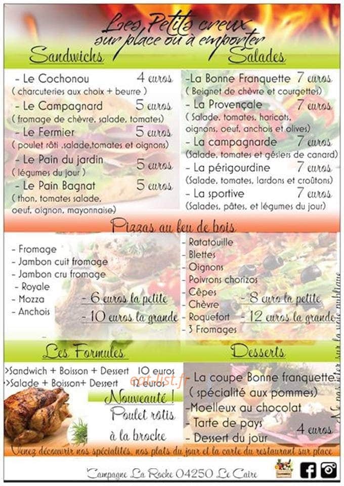 A La Bonne franquette — carte page 1