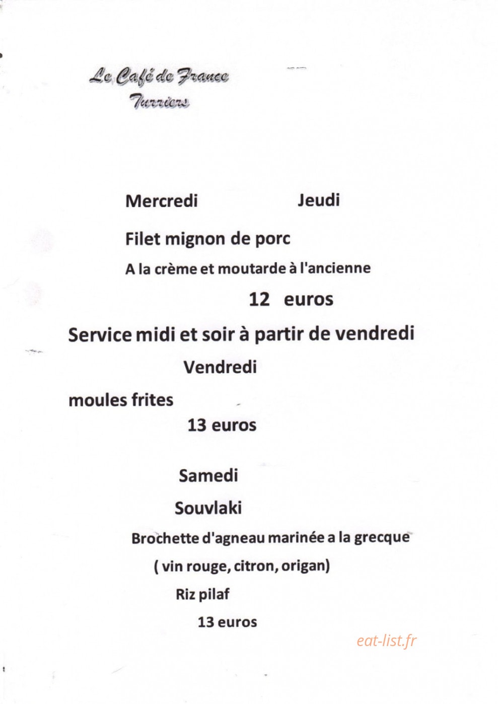 Café de France — carte page 1