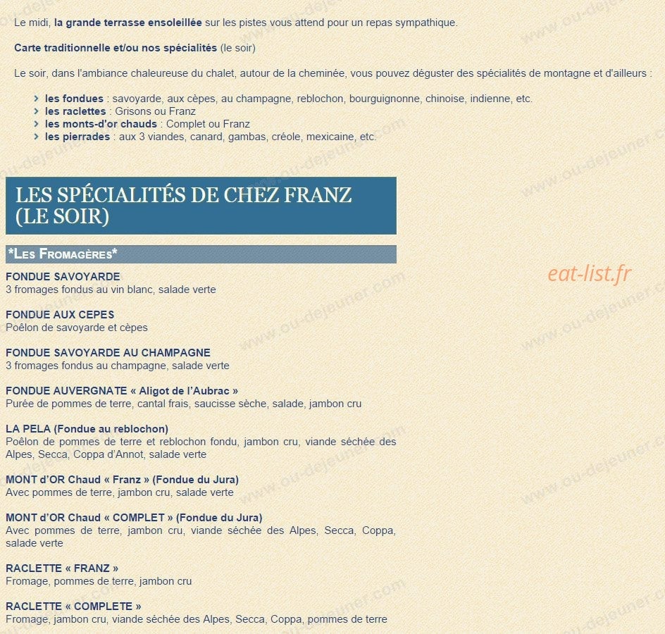 Chez Franz — carte page 1