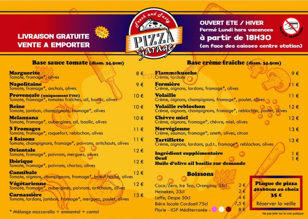 Garage à Pizza — carte page 1