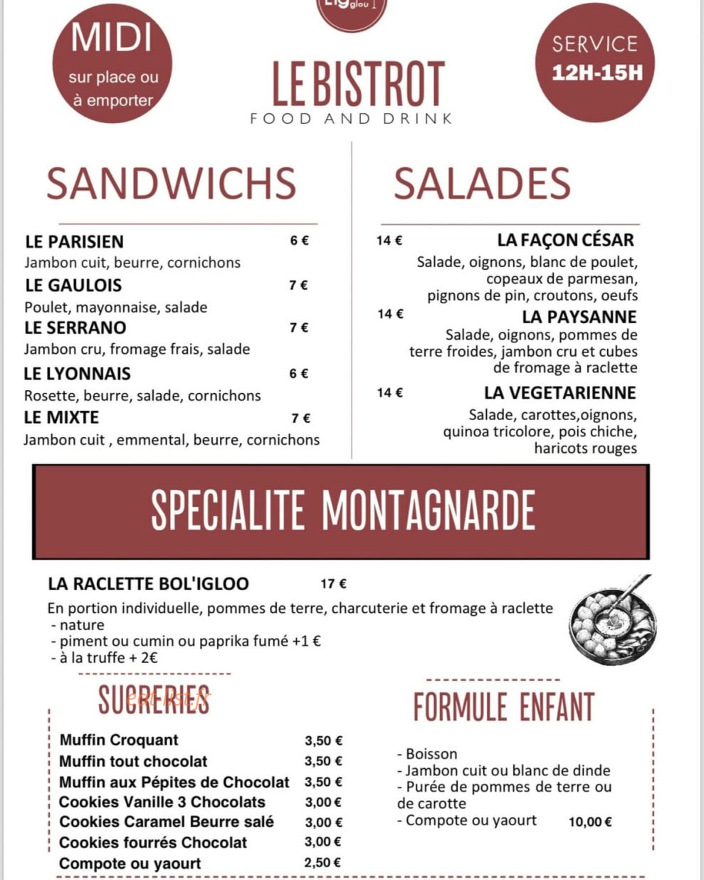 L'Igloo et Bistrot l'Igloo-Glou — carte page 1