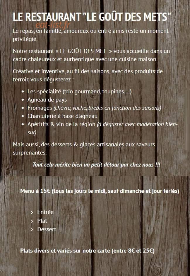 Le goût des mets — carte page 1