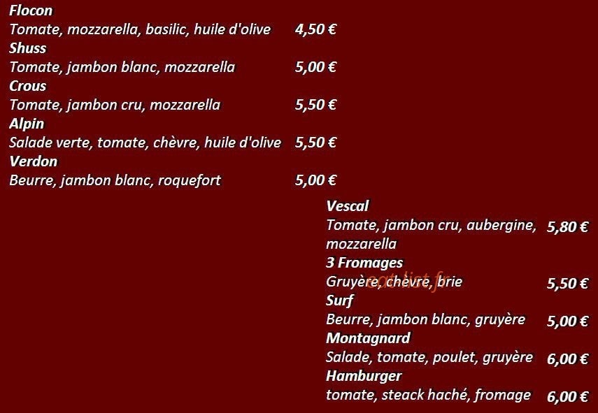 La sandwicherie — carte page 3