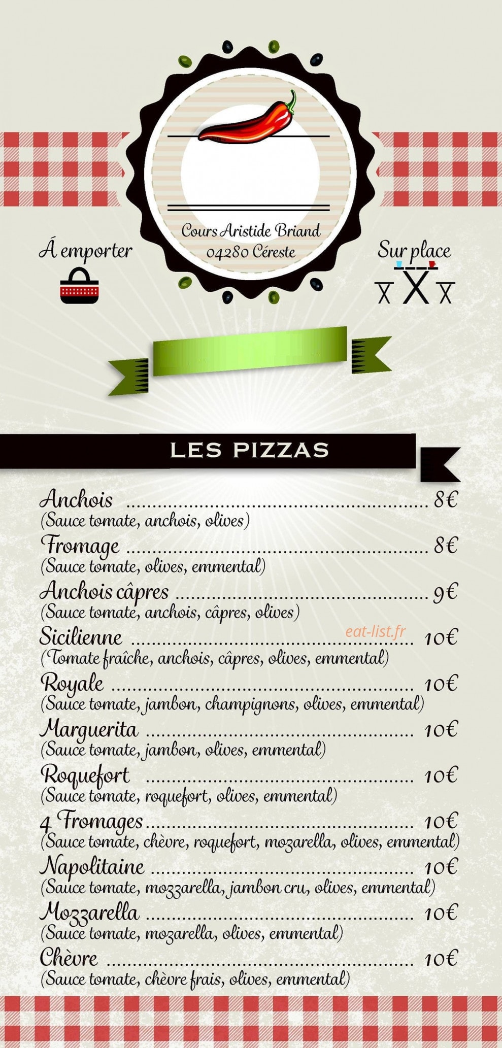 Pizzaïolo — carte page 1