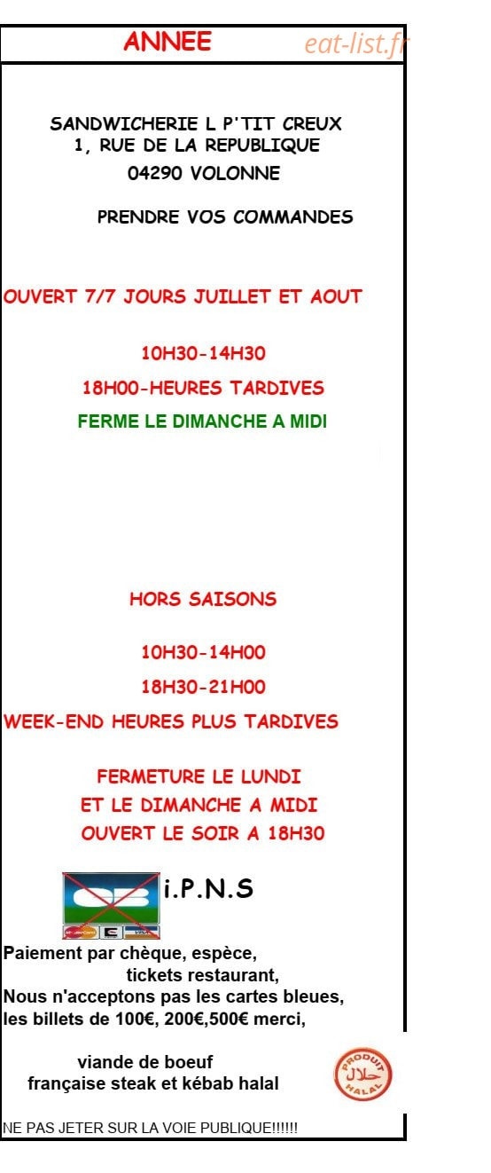 Le ptit creux — carte page 6