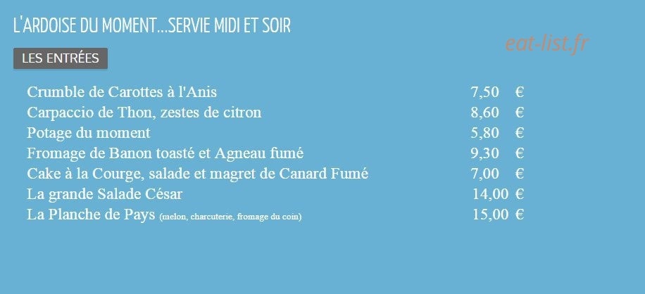 Le 9 restaurant — carte page 1