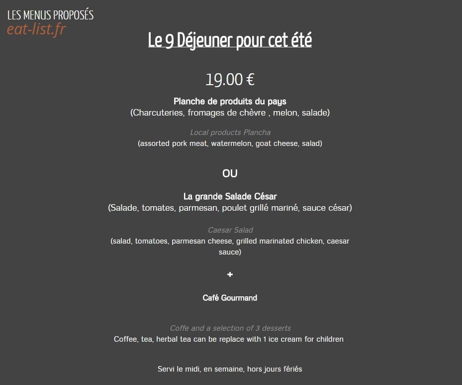 Le 9 restaurant — carte page 5