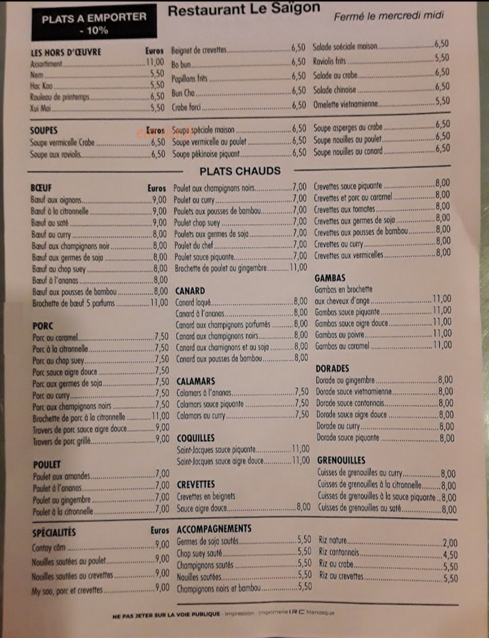 Le Saigon — carte page 1