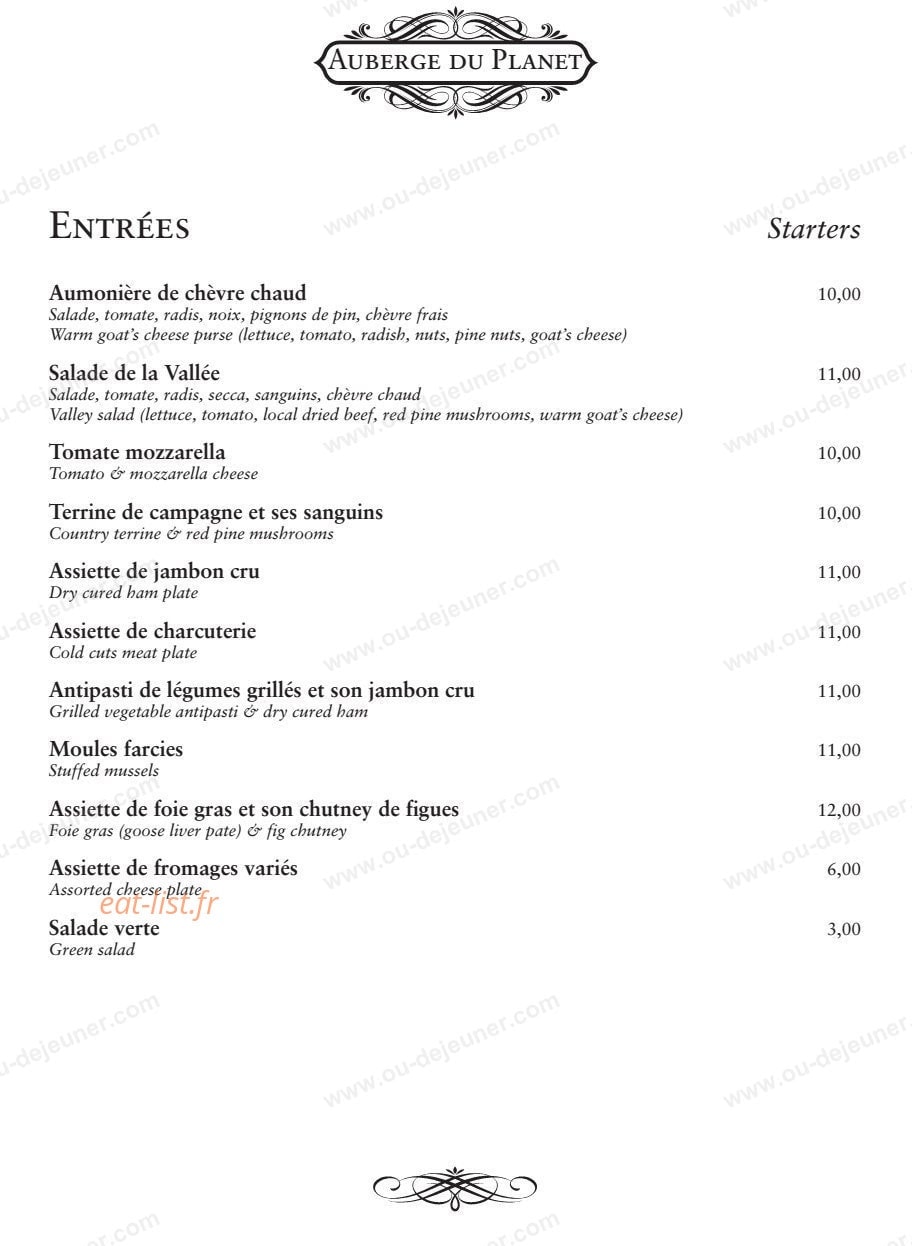 Auberge du Planet — carte page 2