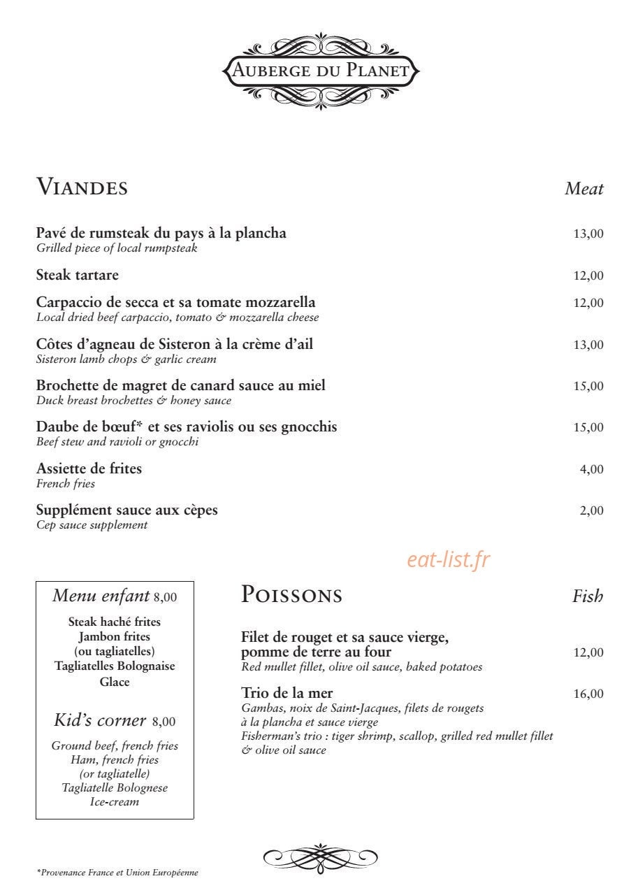 Auberge du Planet — carte page 3