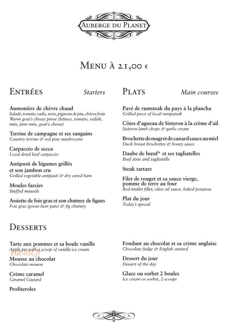 Auberge du Planet — carte page 6