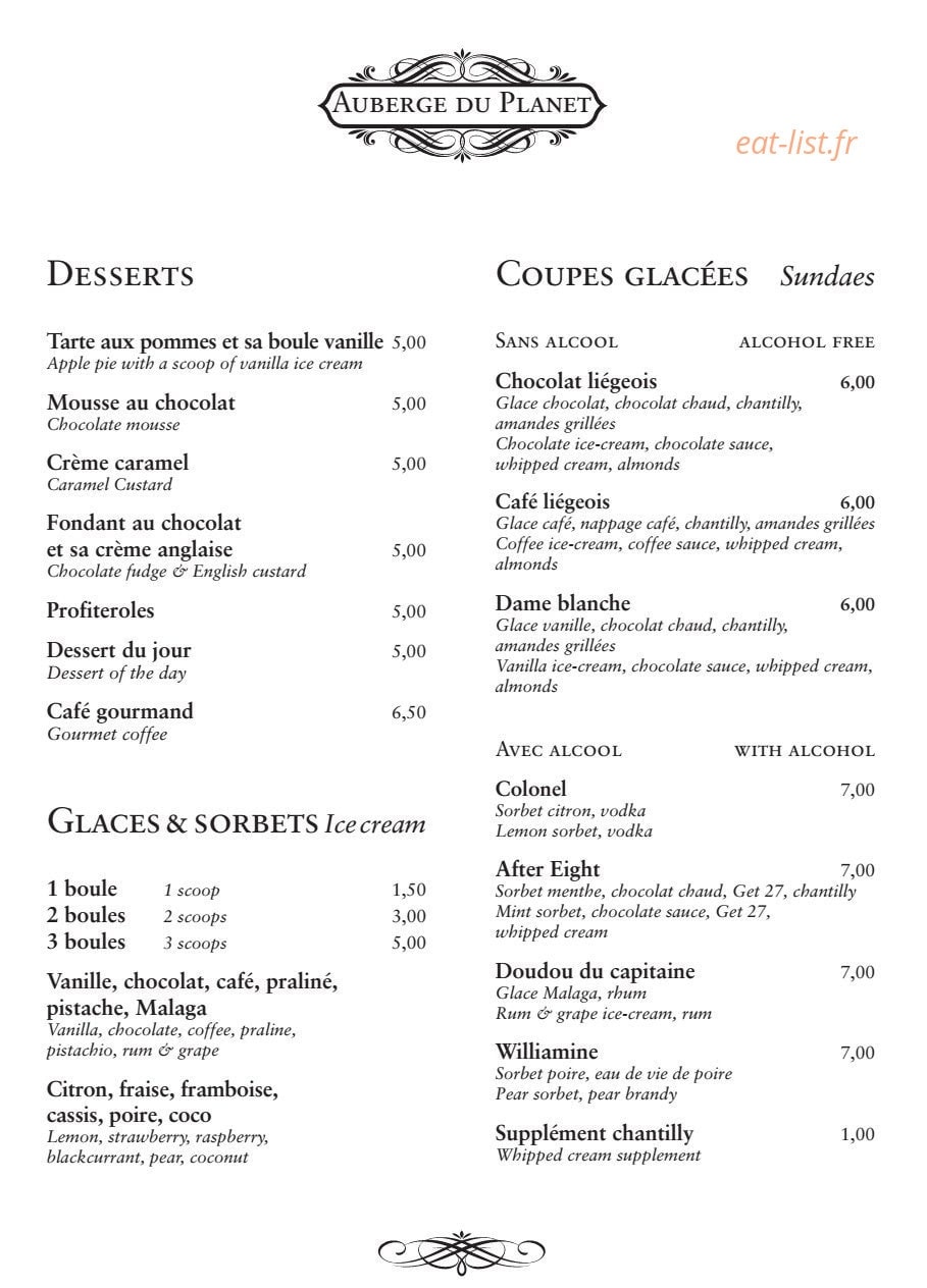 Auberge du Planet — carte page 5
