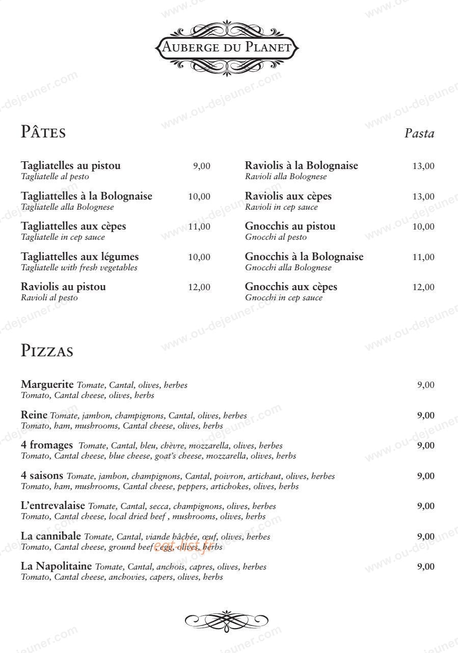 Auberge du Planet — carte page 4