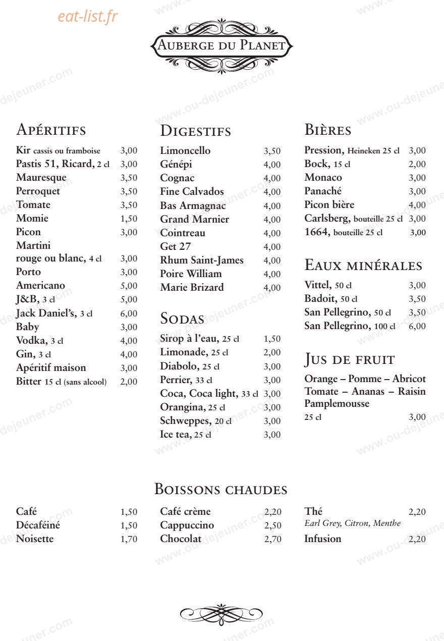 Auberge du Planet — carte page 7