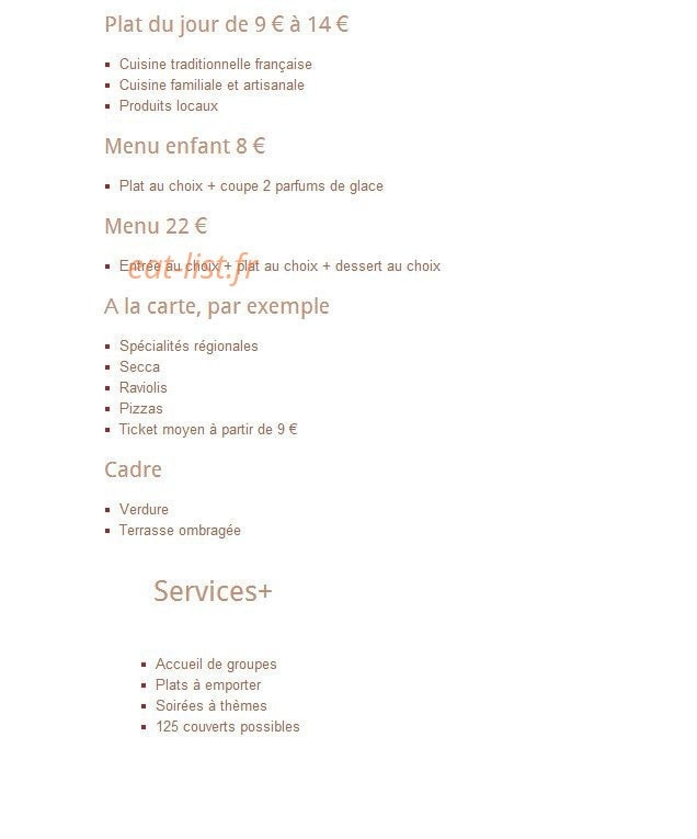 Auberge du Planet — carte page 1