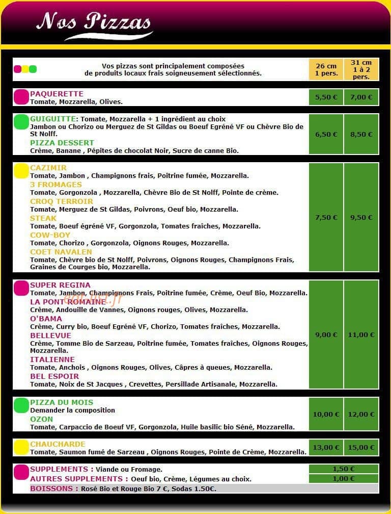 pizza rhuys — carte page 1