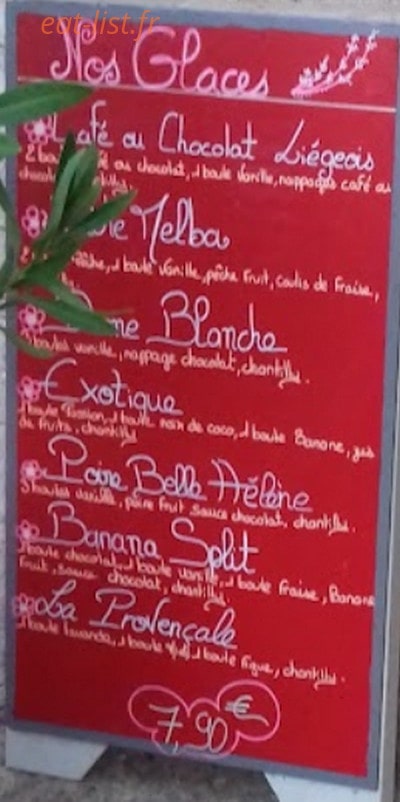 Carte et menu de Au Coin Gourmand à Moustiers Sainte Marie — Les glaces
