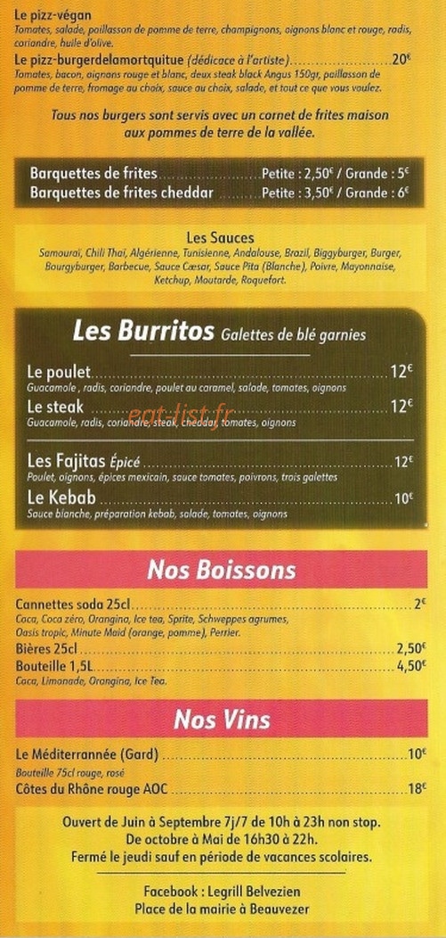 Le Grill Belvezien — carte page 6