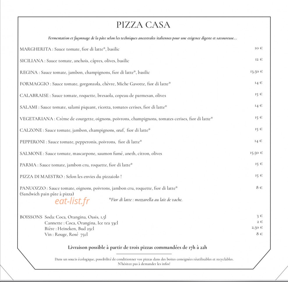 Pizza Casa — carte page 1