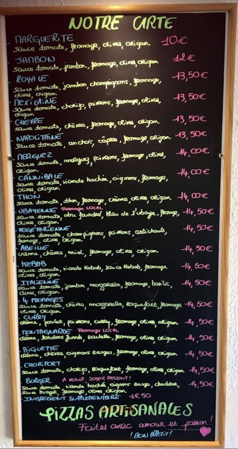 Le Sauze Pizza — carte page 1