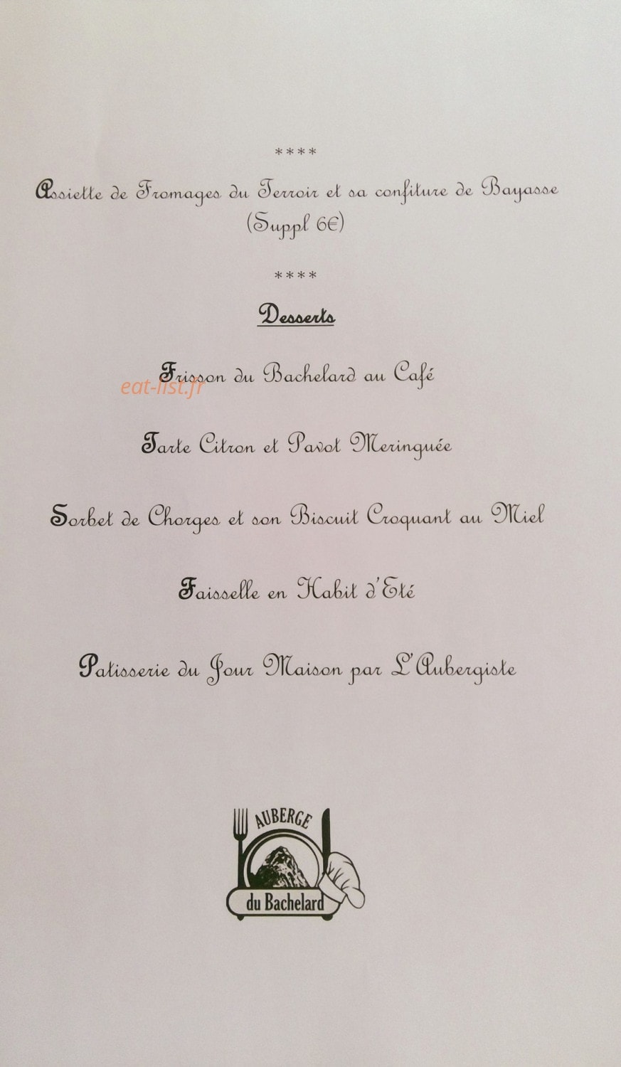 Auberge du bachelard — carte page 2