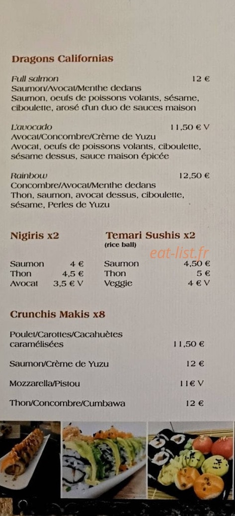 Le Local à Sushis — carte page 1