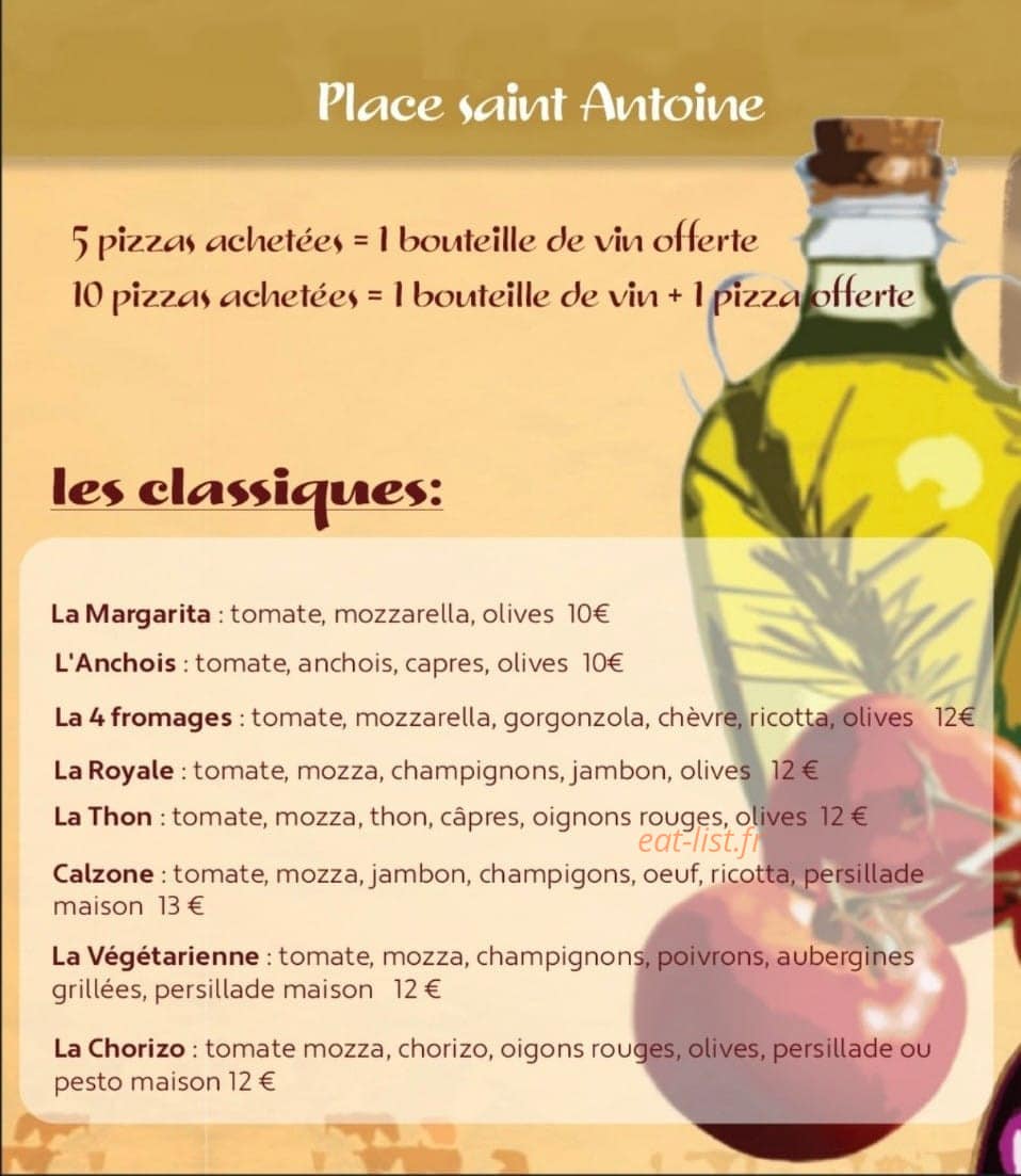 Les pizzas du Vieux — carte page 1