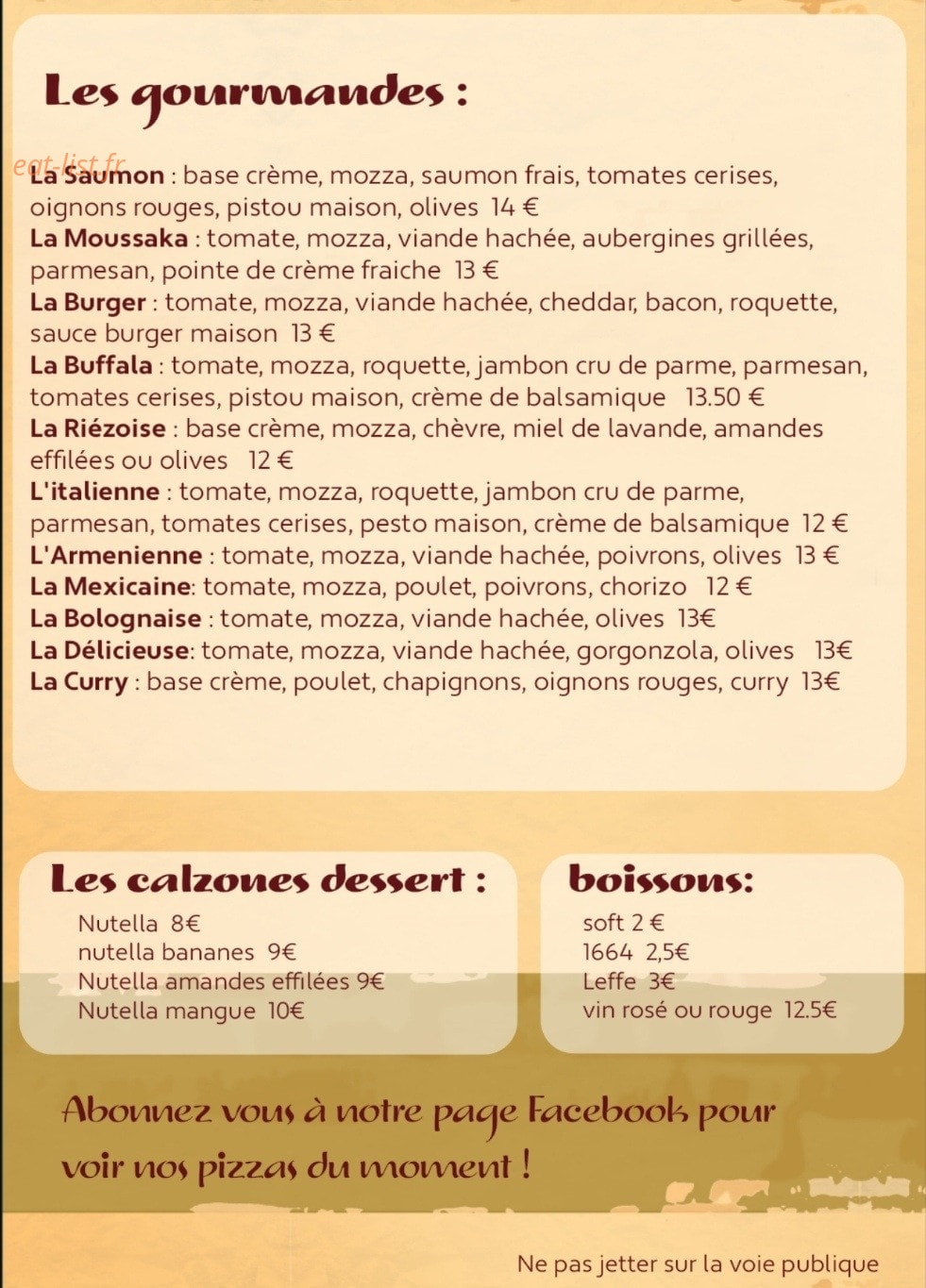 Les pizzas du Vieux — carte page 2