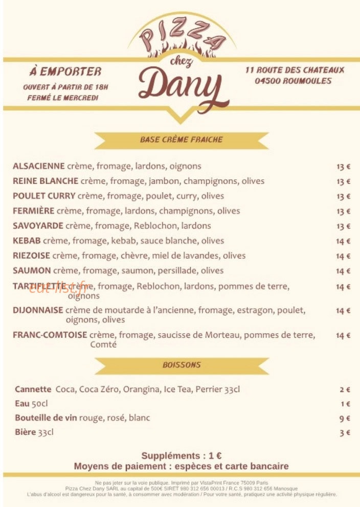 Pizza Chez Dany — carte page 2